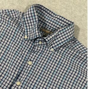 Peter‎ Millar Mens Gingham Check Button Down Shirt Blue White Size Large